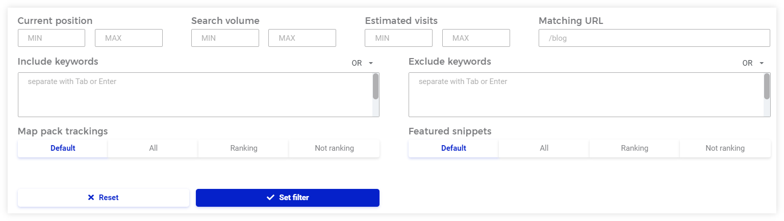 Filter in SERPWatcher