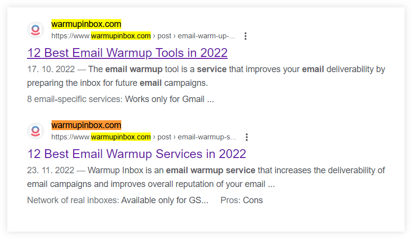 Keyword cannibalization example - 2 topically similar pages